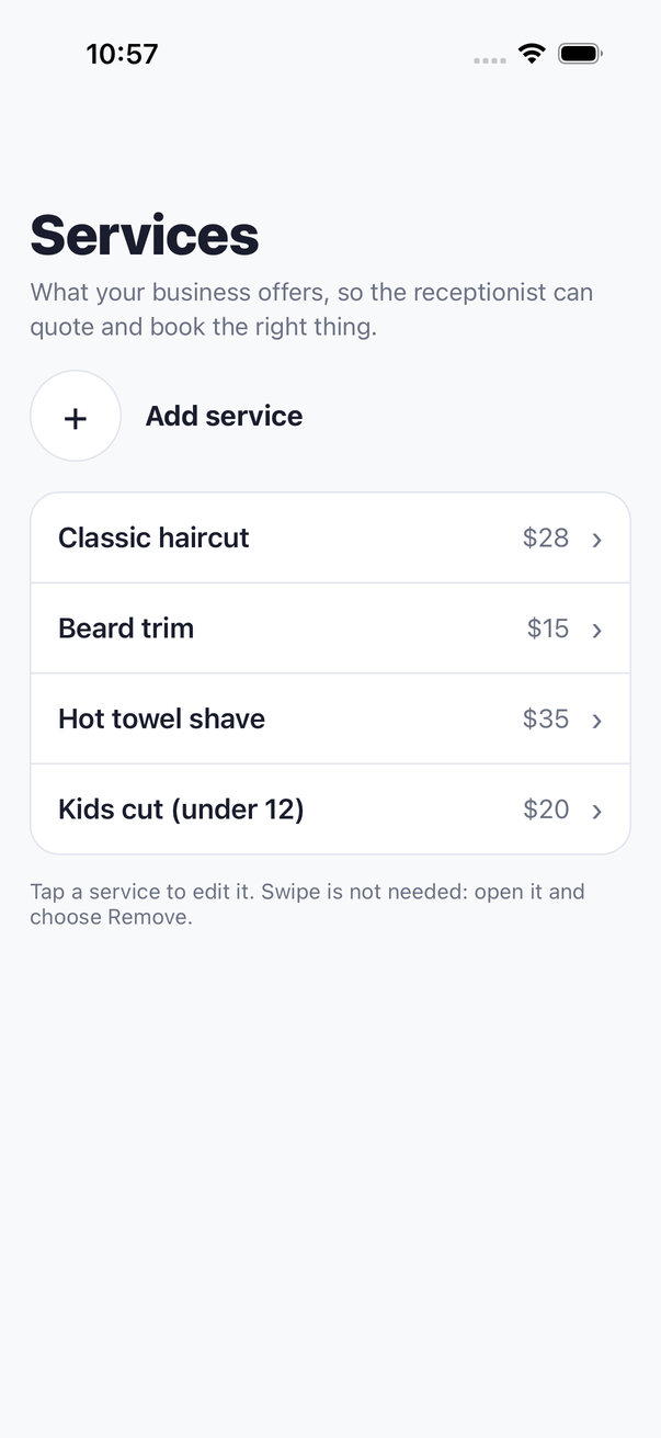 RingCue services list with prices